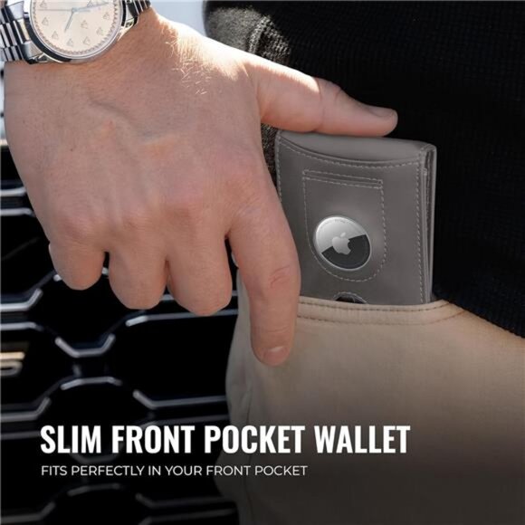 Smart RFID Blocking Leather Wallet with Airtag Holder & Money Clip - Minimalist - Picture 3 of 6